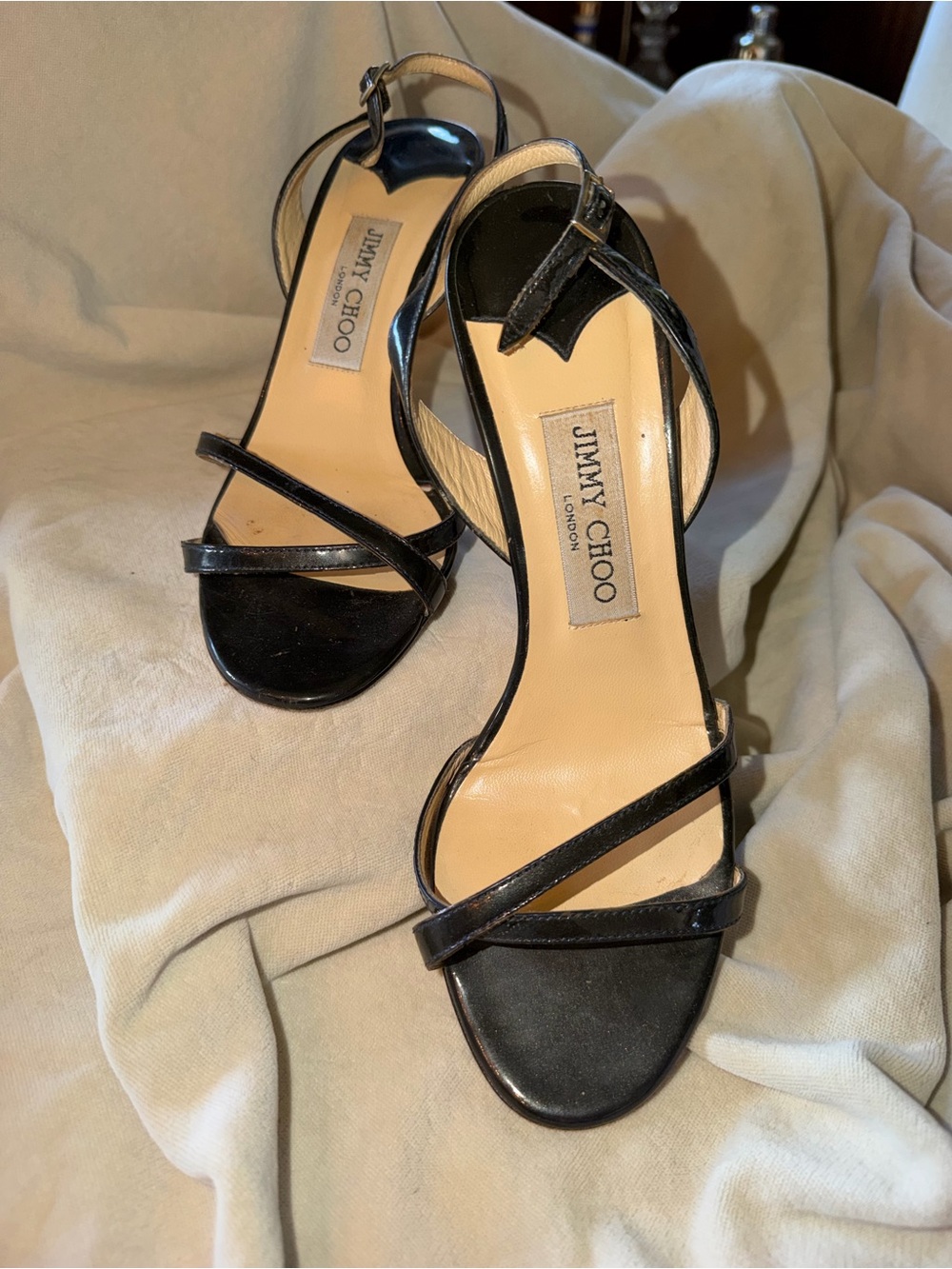 Jimmy Choo Black Patent Leather Strappy Sandals